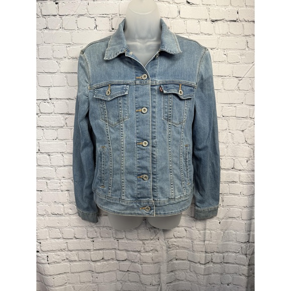Levi's Light Blue Button Front Pocket Denim Trucker Jacket Large - Picture 2 of 12